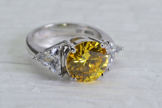 Simulated Yellow Diamond Ring: Sterling Silver Tr… - image 9
