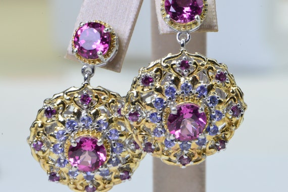 Pink Topaz Tanzanite Multi Stone  Lace Fancy Earr… - image 3