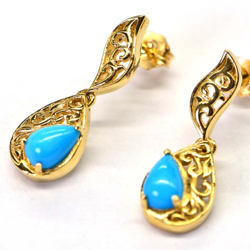 Arizona Sleeping Beauty Turquoise Earrings 14K Gold Over Sterling Silver shops Birthstone Gift sweet pea earrings
