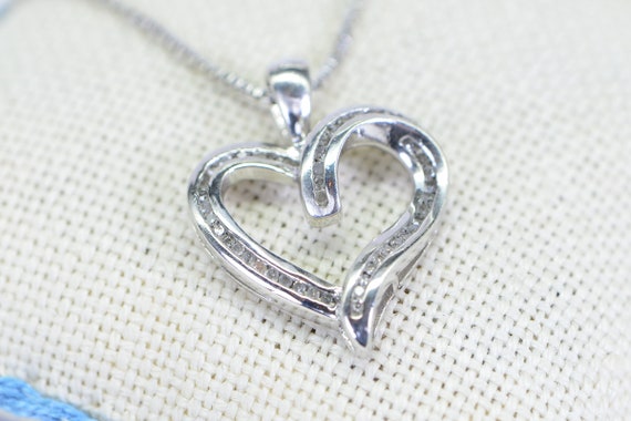 Vintage Genuine Diamond Heart Pendant 14K white g… - image 3