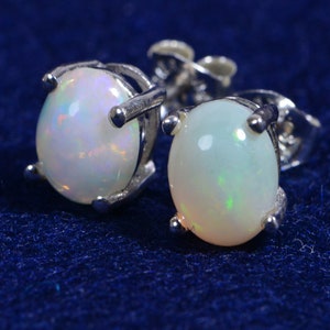 Ethiopian Welo Opal Studs Earrings Prong Set Sterling silver Tiny Post Earrings Birthstone Jewelry