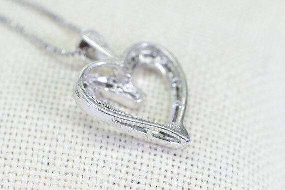 Vintage Genuine Diamond Heart Pendant 14K white g… - image 4