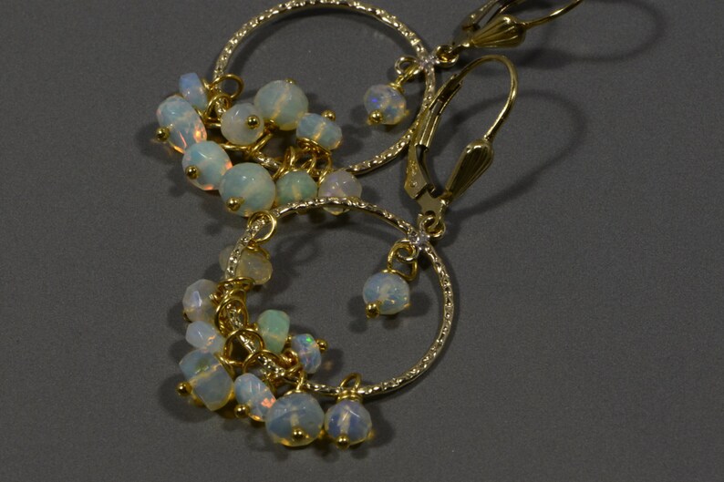 Ethiopian Opal Earrings 14 K gold Filled Wire Wrapped Hoop Earrings Jewelry Birthstone October