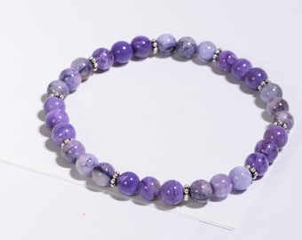 6mm Russian Charoite Bracelet Beaded Stretch Staking Narrow  Gemstone Purple Chakra Yoga gift