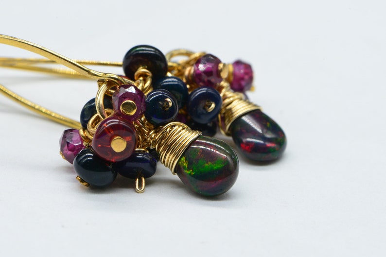 Gold Earrings Black shops Ethiopian Earrings Cluster Earrings Drop Earrings Gemstone Earrings Gift Ideas Blossoms Spring