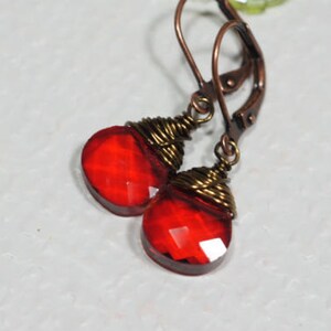 Glass Drop Earrings Red Briolette Earrings Copper Earrings image 4