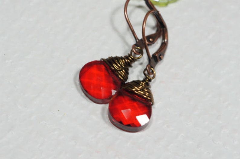 Glass Drop Earrings Red Briolette Earrings Copper Earrings image 4