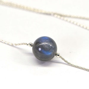 Labradorite Single Bead on Chain Sterling silver Choker Necklace