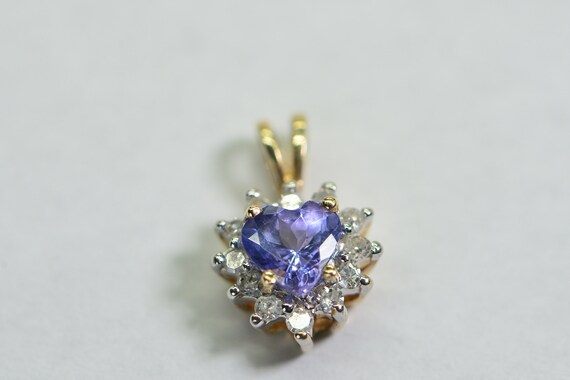 Natural Tanzanite and Diamond Heart Pendant Tiny … - image 5