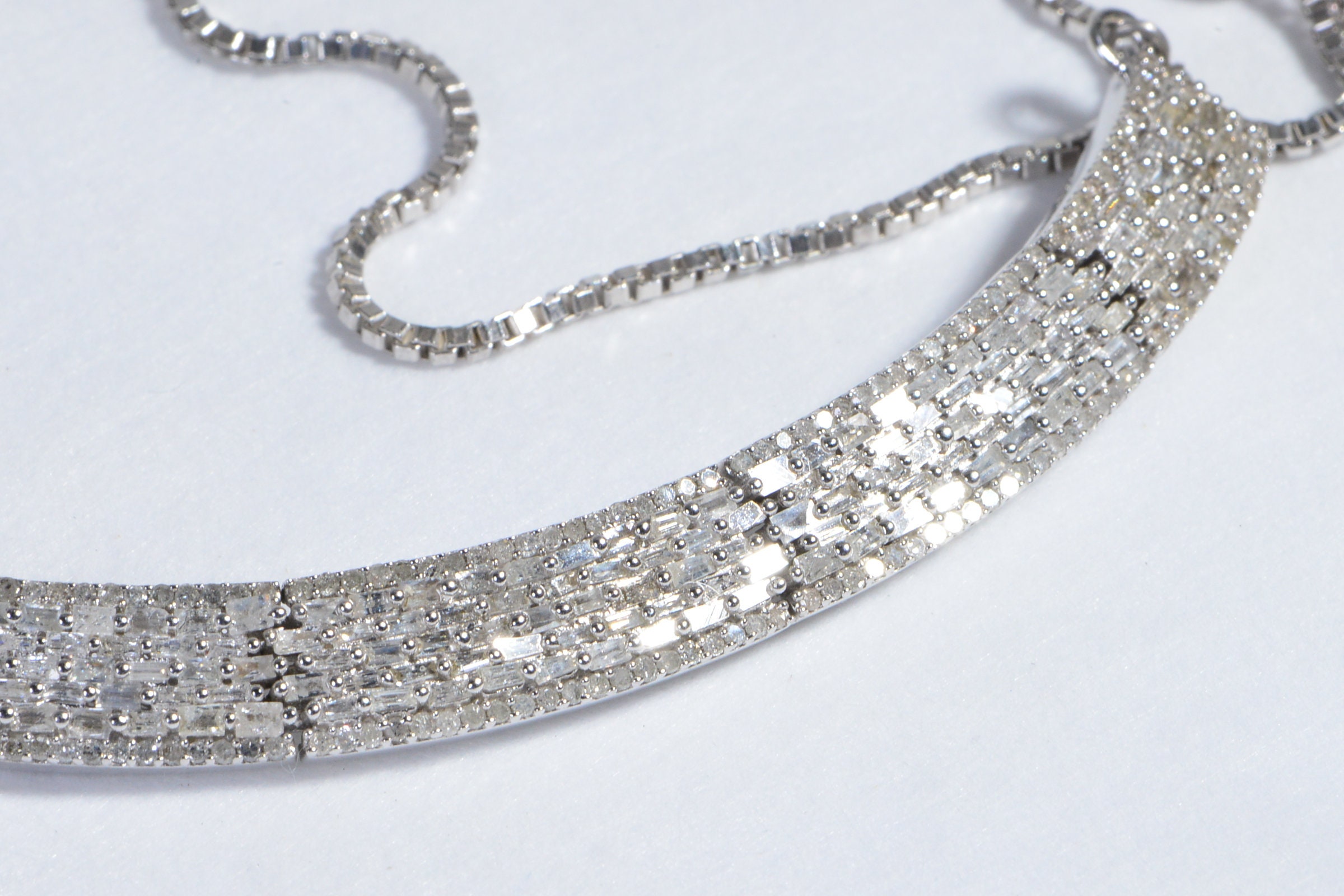 Vintage Diamond Necklace Baguette Diamond Bar Curved Necklace | Etsy