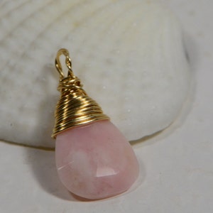 Natural Peruvian Pink Opal Briolette Pendant, Wire Wrapped Drop Birthstone  Gemstone wire wrapped teardrop