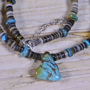 Raw Turquoise Necklace Boyfriend Christmas Gift Natural Turquoise  Oyster shells Sterling silver Turquoise Jewelry