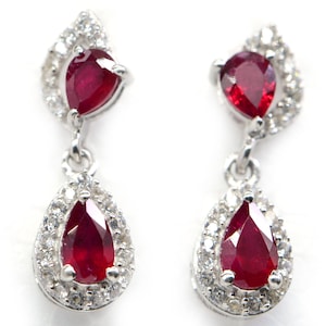 Natural Ruby Earrings Stud teardrop Dainty Earrings Prong Set Sterling Silver Corundum Ruby Small Earrings Birthstone July