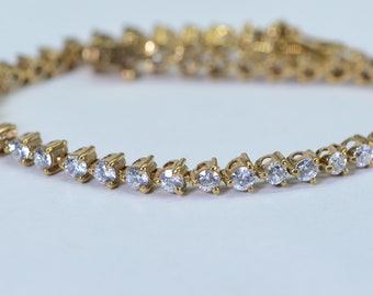 Simulated Diamond Gold Tennis Bracelet 14K Yellow Gold Over Sterling Silver Glamor Sparkly Wedding Bracelet Gift For Women