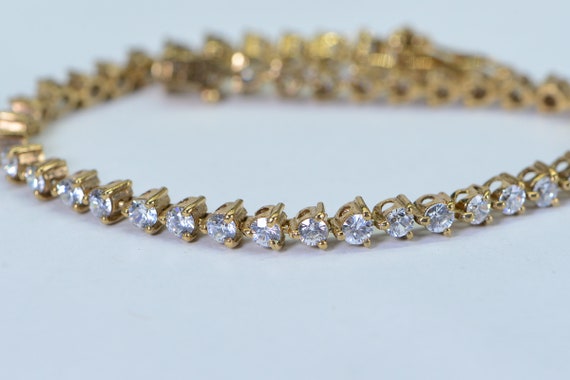 Simulated Diamond Gold Tennis Bracelet 14K Yellow… - image 1