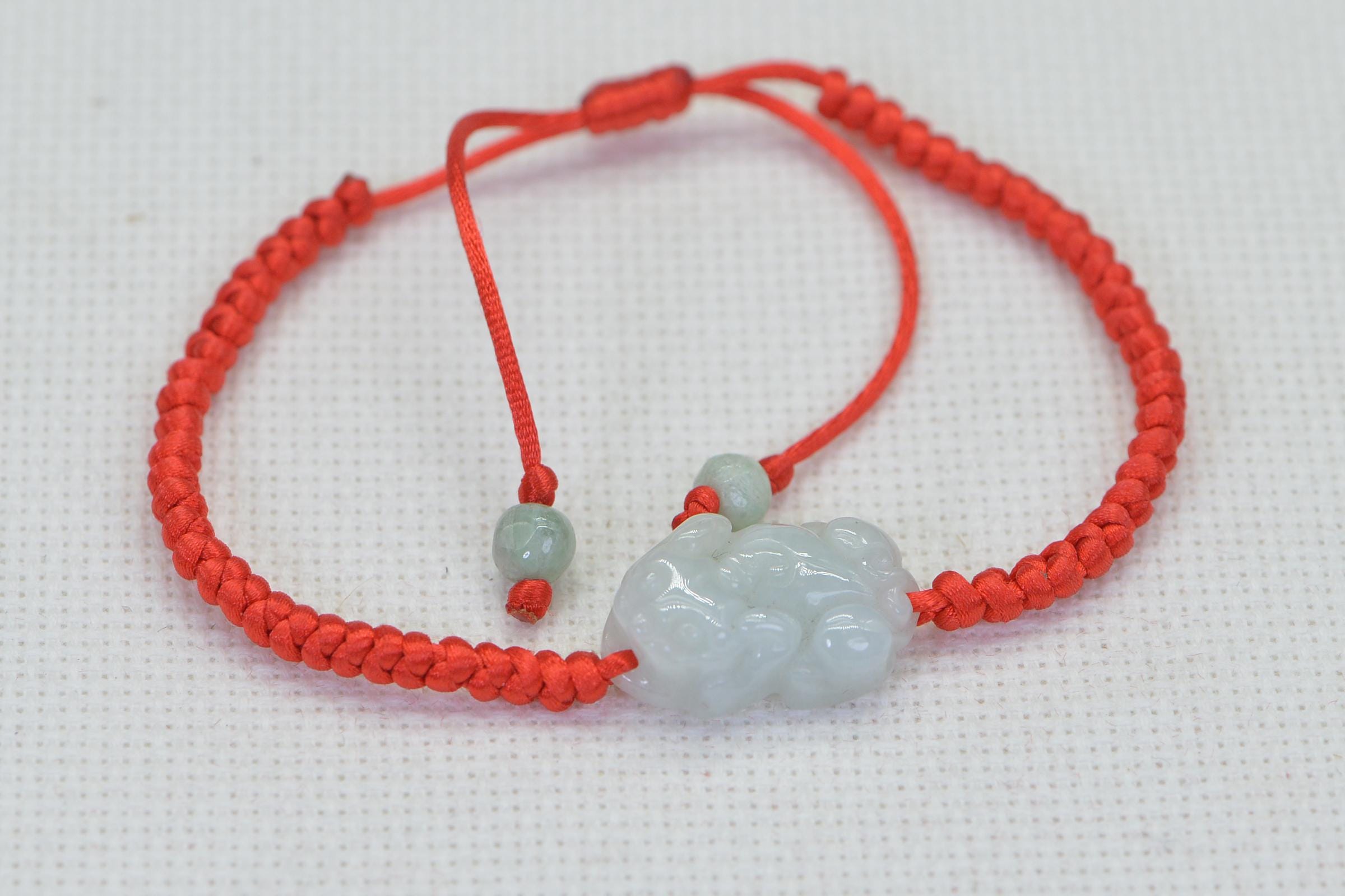 Natural Jade Chinese Pixie Carved Bracelet Knotted Braided Red