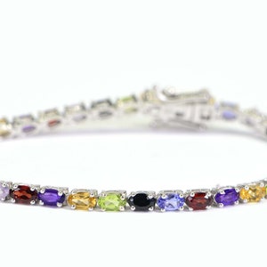 Natural Gemstone Tennis Bracelet  Rainbow Multi Stone Gems Tennis Bracelet Sterling Silver Amethyst, Topaz, Citrine, Peridot, Garnet
