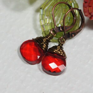 Glass Drop Earrings Red Briolette Earrings Copper Earrings image 3