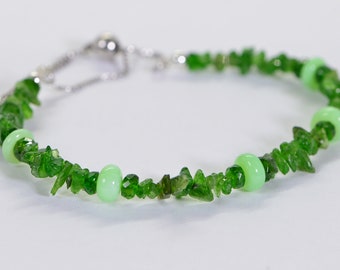 Moldavite, Diopside and Green Peruvian Opal Beaded Bracelet  Bolo Adjustable Sterling Silver Bracelet Multi Stone Green Bracelet