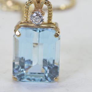 Bright Blue Topaz Emerald Cut Pendant 14K Yellow Gold Over Sterling Silver Minimalist Pendant Necklace Blue Topaz Birthstone Stone November