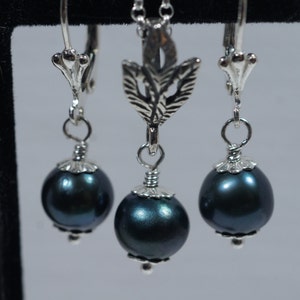 Black Pearl Earrings Sterlings Siver Necklace Set Freshwater Pearl  Birthstone Gemstone Jewelry