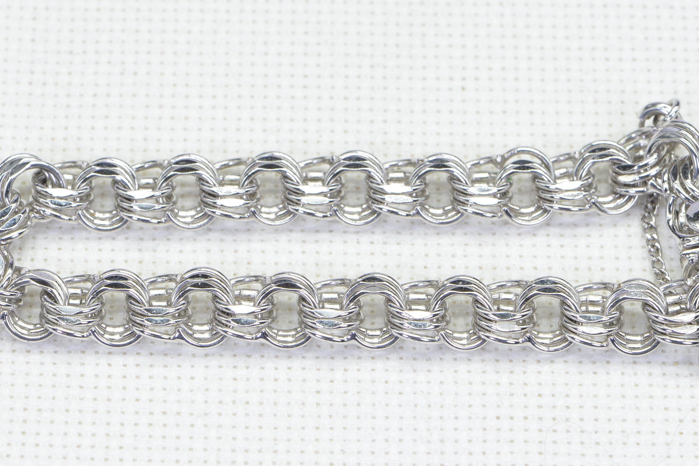 Heavy Bismark Chain Bracelet Byzantine Rhodium Over Sterling