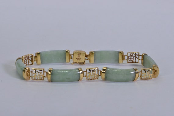 Lucky Chinese Jade 14K Solid Gold  Bracelet Light… - image 8