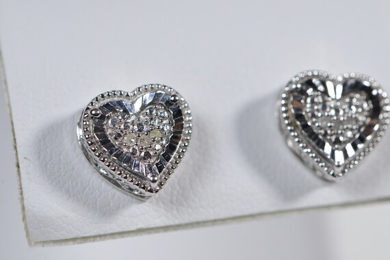 Real Diamond Heart Stud Earrings  Sterling Silver… - image 4