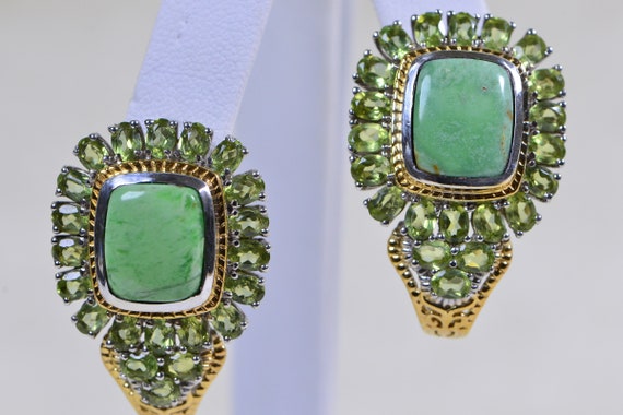 Green Turquoise and Peridot Stud Earrings Large S… - image 1