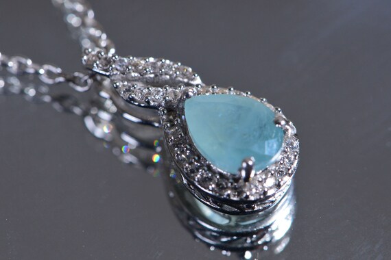 Genuine Grandidierite, White Zircon Rhodium over  Sterling Silver Pendant Necklace Vintage Jewelry