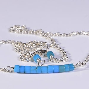 Turquoise Bar Necklace Birthstone Necklace Genuine Turquoise Necklace Sterling Silver Sleeping Beauty