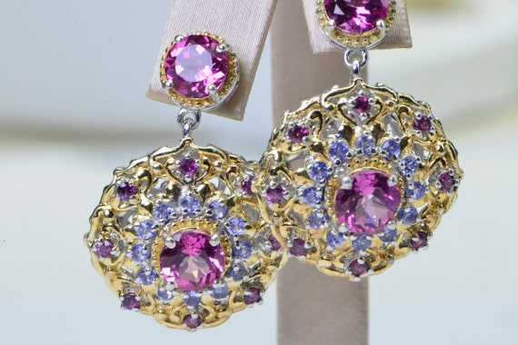 Pink Topaz Tanzanite Multi Stone  Lace Fancy Earr… - image 1