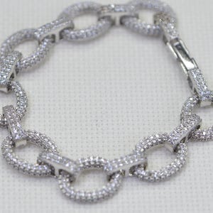 Diamond Pave Oval Link Bracelet 14k White Gold Vermeil Chunky Bracelet