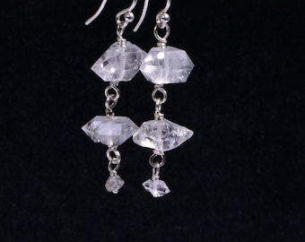 Sterling Silver Herkimer Diamond Dangle Earrings, April Birthstone