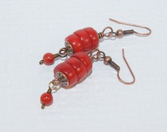 Red Coral Earrings Copper Jewelry Gemstone Earrings