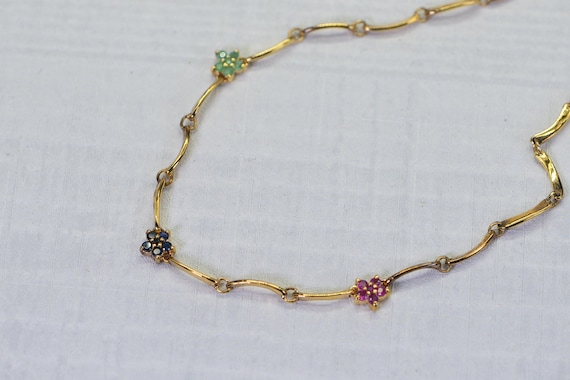 Vintage Floral Gemstone Choker: Ruby, Sapphire, E… - image 2