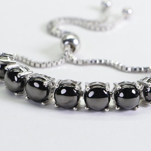Black Tourmaline shops Round Stone Bracelet Sterling Silver Bolo Adjustable Anniversary Bracelet Black Diamond Bracelet For Man