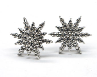 Diamond Starburst  Stud Earrings 14K White  Over Sterling Silver Vintage Post Earrings