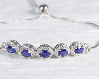 Ceylon Blue Sapphire Bolo Bracelet Adjustable Rhodium Over Sterling Silver Birthstone September