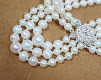 Knotted  Pearls Necklace, Wedding, Bridesmaid, Freshwater Pearls, Multi Strand Necklace