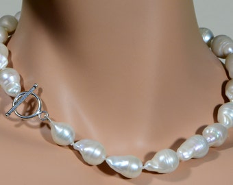 Wedding Pearl Necklace Baroque Pearl Necklace, Huge Pearl Necklace, Statement Pearl Necklace.