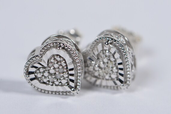 Real Diamond Heart Stud Earrings  Sterling Silver… - image 7