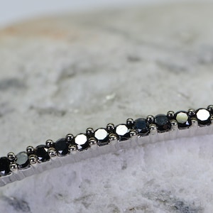 Natural Black Diamond Long Bar Bracelet  Rhodium Over Sterling silver  Round Brilliant Cut Diamond  Bracelet Bolo Black Diamond Bracelet