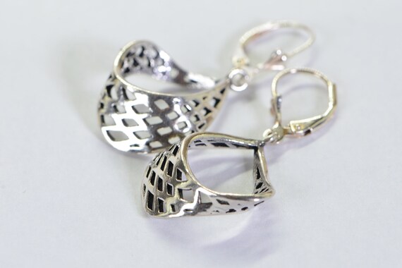 Solitary Sterling silver basket Dangle Earrings - image 4
