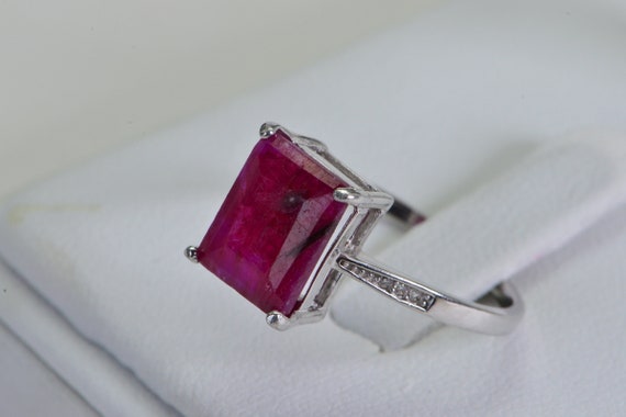 Natural Ruby Rectangle Sterling Silver Ring: July… - image 5
