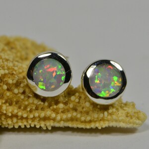 Australian White Opal Post Earrings 6.7mm Sterling Silver Opal Earrings Opal Jewelry