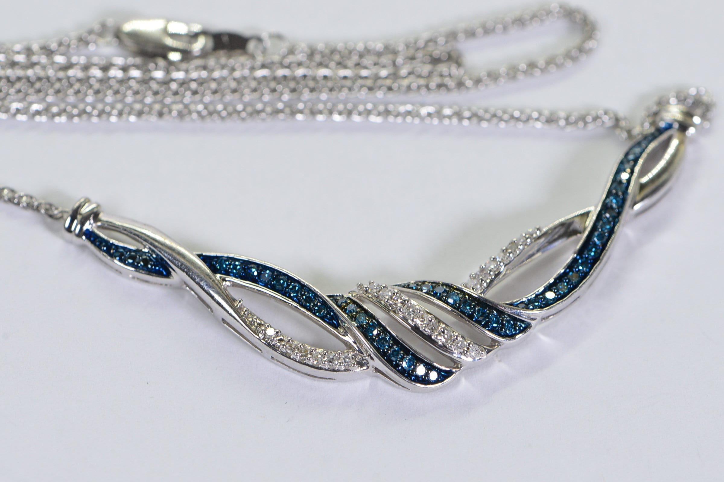 Blue Diamond Necklace Sterling Silver Rhodium Gift for Women