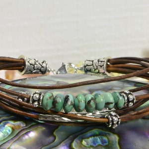 Nevada Turquoise Leather bracelet Multi Strand Bracelet Bangle Bracelet Boho Jewelry Hippie Bracelet image 1