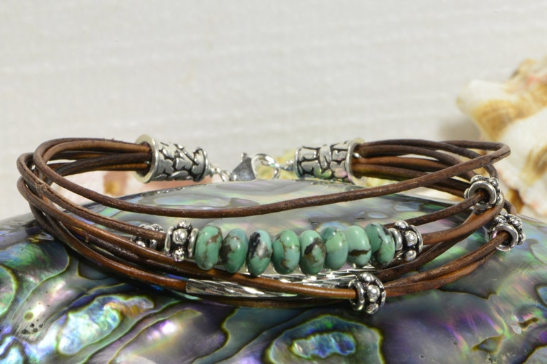 Nevada Turquoise Leather bracelet Multi Strand Bracelet Bangle Bracelet Boho Jewelry Hippie Bracelet image 1