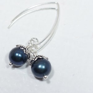 Natural Black Pearl Earrings Freshwater pearl drop earrings, bridal jewelry, sterling silver, Real pearl earrings